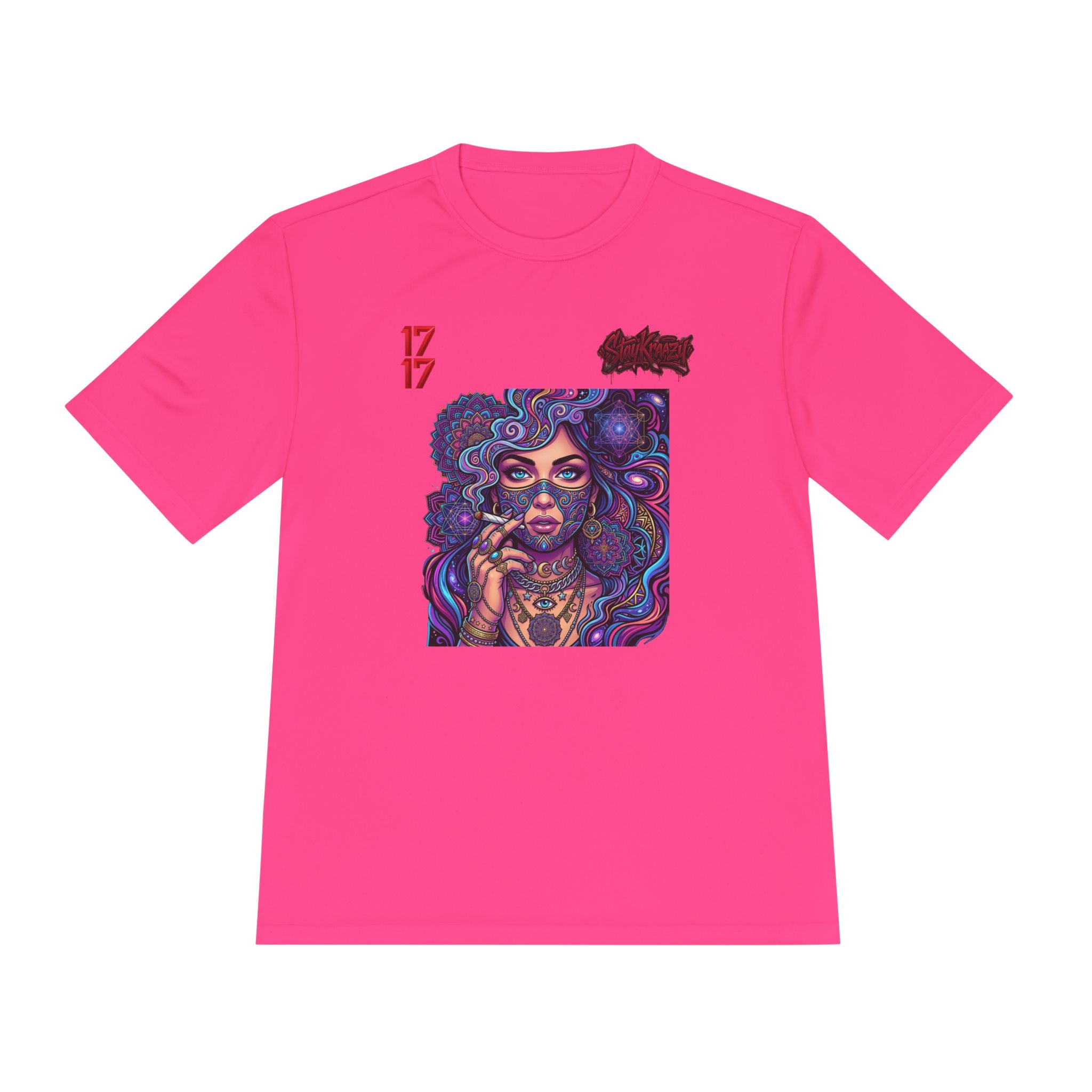 Psychedelic Woman Graphic Tee — Retro Cosmic Portrait Moisture‑Wicking Shirt