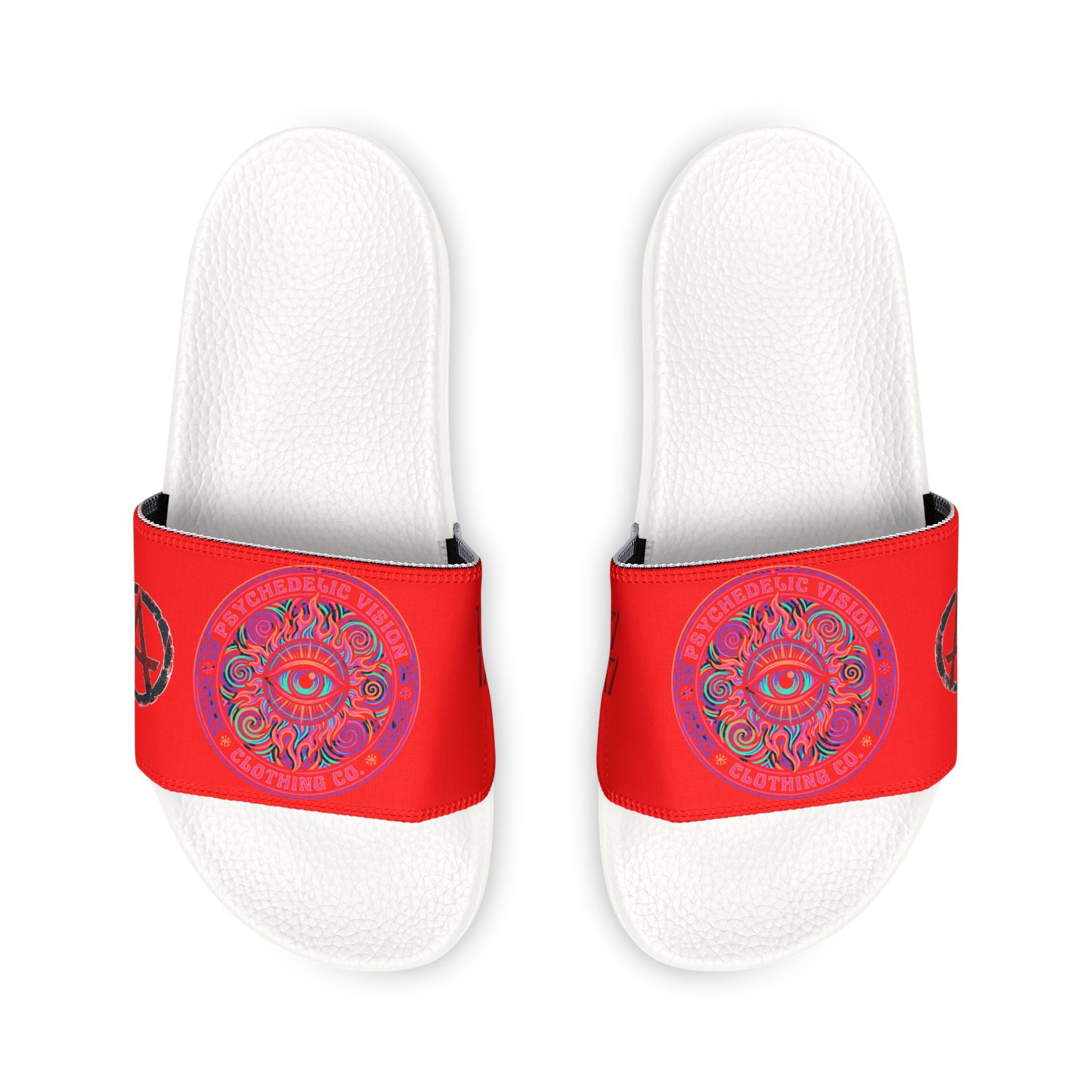 Men's Red Slide Sandals with Mystical Mandala Design
