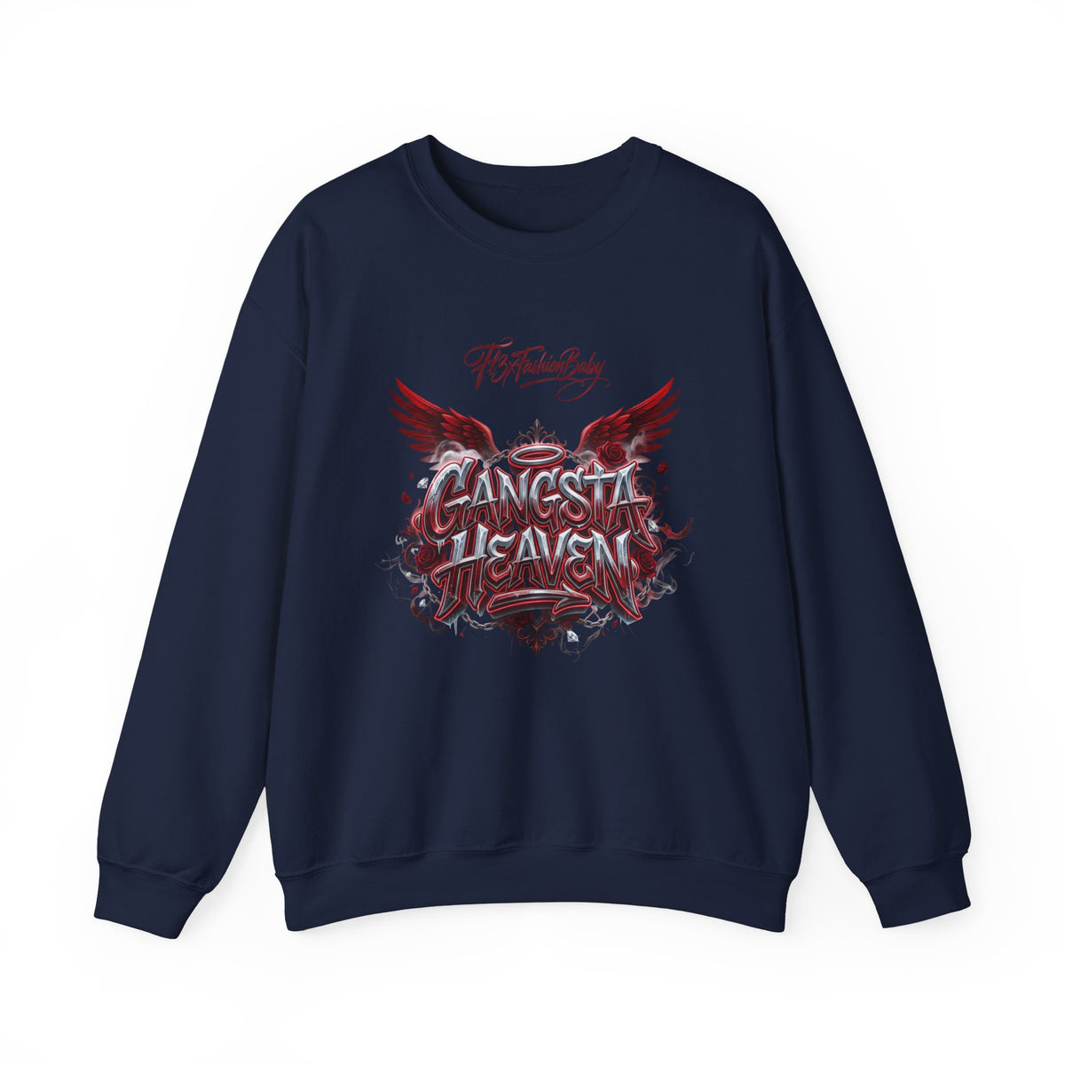 Crewneck Sweatshirt — 'Gangsta 4LsaVii' Gothic Wings Graphic