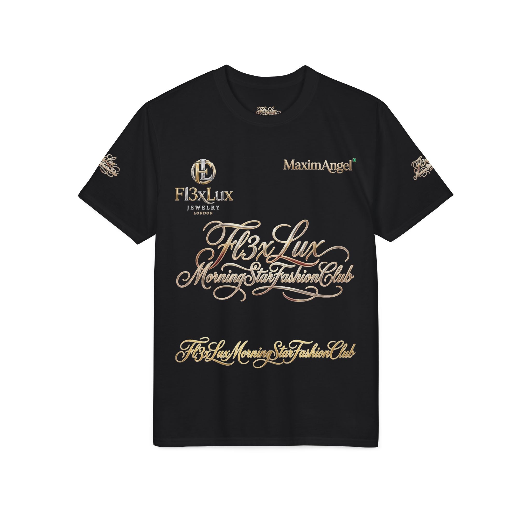 Luxury Gold Script Performance T-Shirt — F3xLux Morning Stay Fashion Club Design