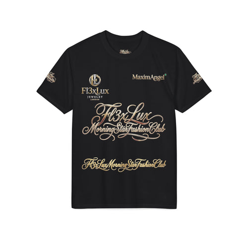 Luxury Gold Script Performance T-Shirt — F3xLux Morning Stay Fashion Club Design