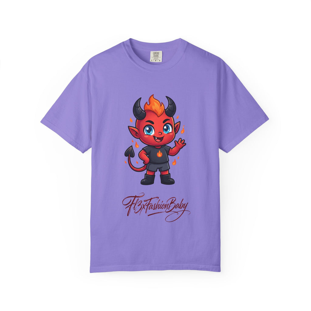 Devil Baby Graphic T-Shirt — Cute Red Demon Cartoon Tee with "FBfashionBaby" Script