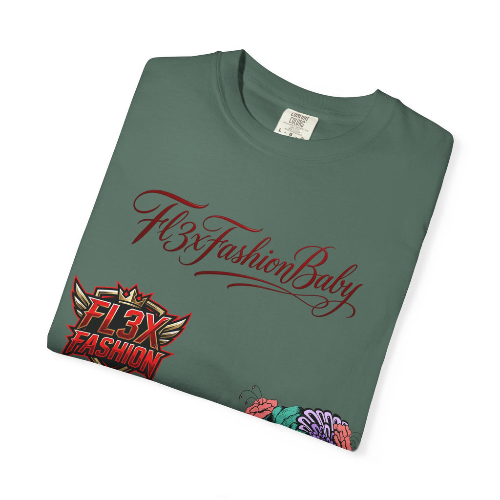 Artistic Floral Portrait T-Shirt — 'Fl3xFashionBaby' Graphic Tee