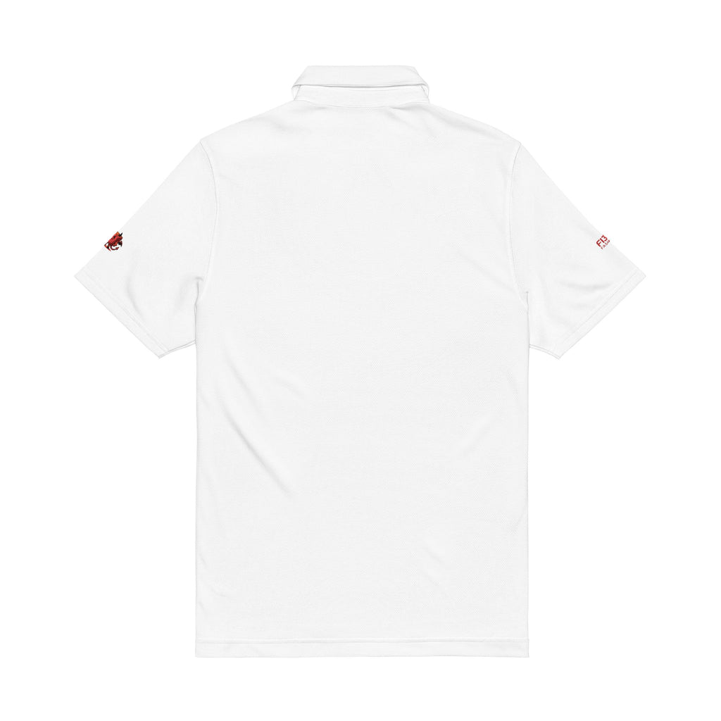 Embroidered Devil Mascot Men's Polo — White Performance Golf Shirt