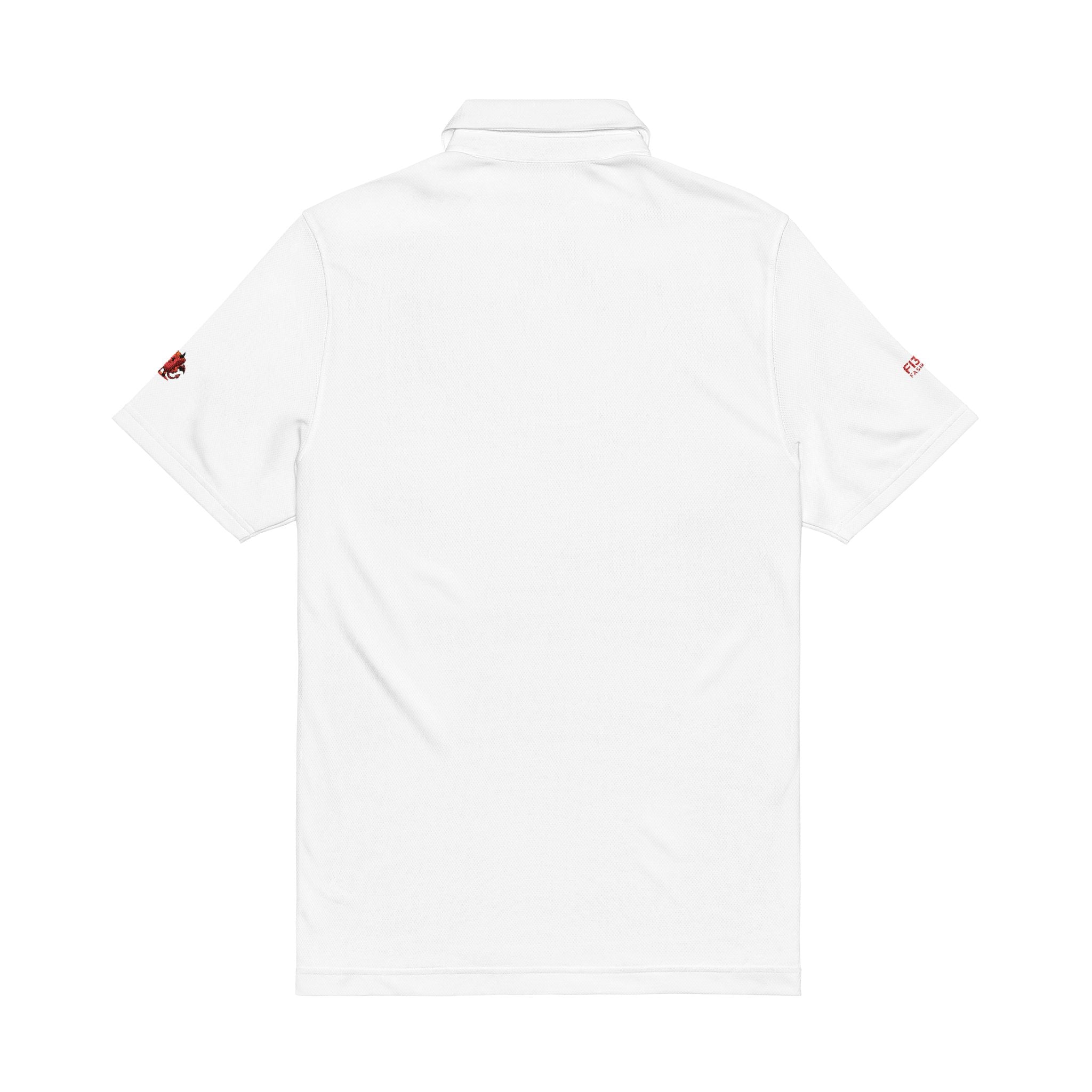 Embroidered Devil Mascot Men's Polo — White Performance Golf Shirt