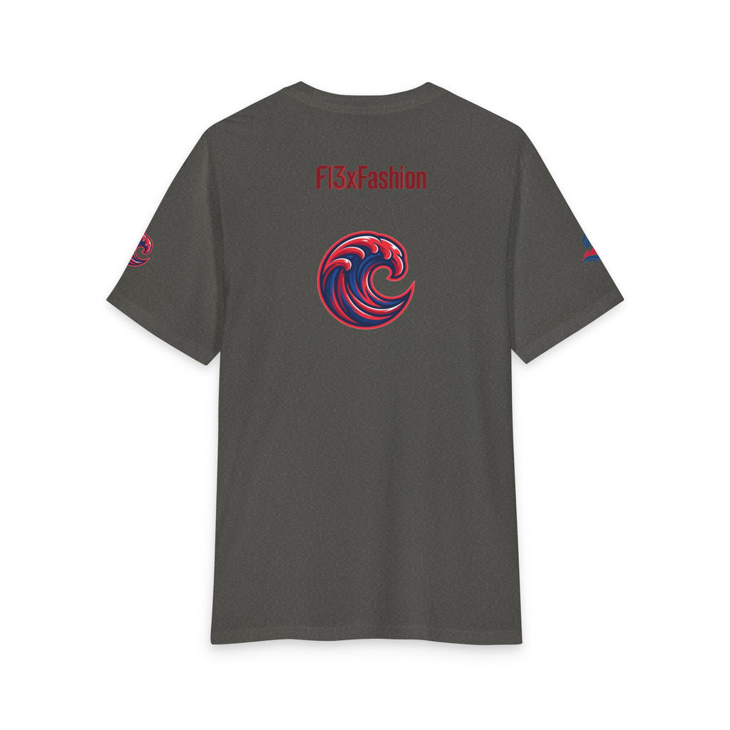 Graphic Tee — 'F13x Fashion' Red & Blue Wave Art T-Shirt