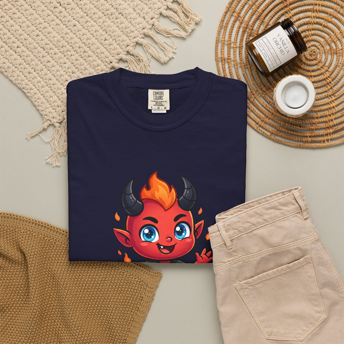 Devil Baby Graphic T-Shirt — Cute Red Demon Cartoon Tee with "FBfashionBaby" Script
