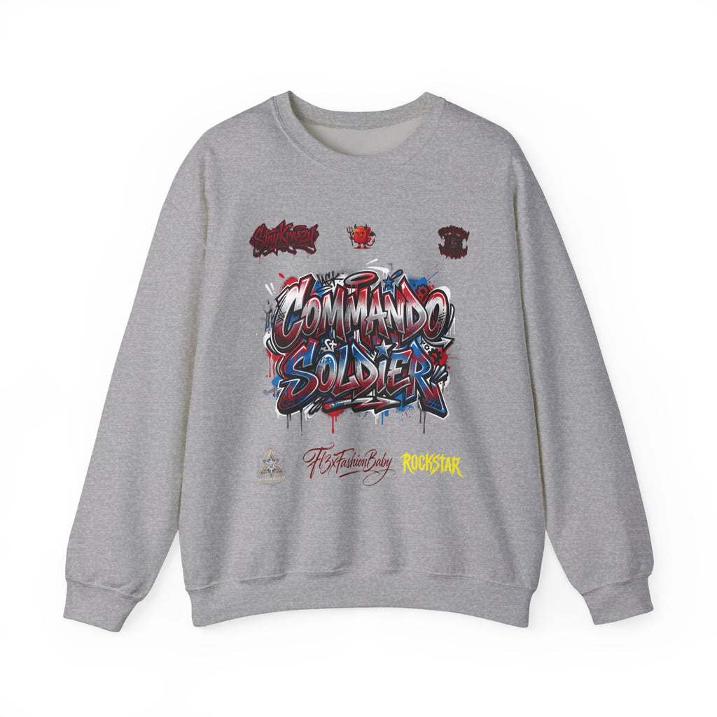 Commando Soldier Graffiti Crewneck Sweatshirt — Military Streetwear Graphic Sweatshirt