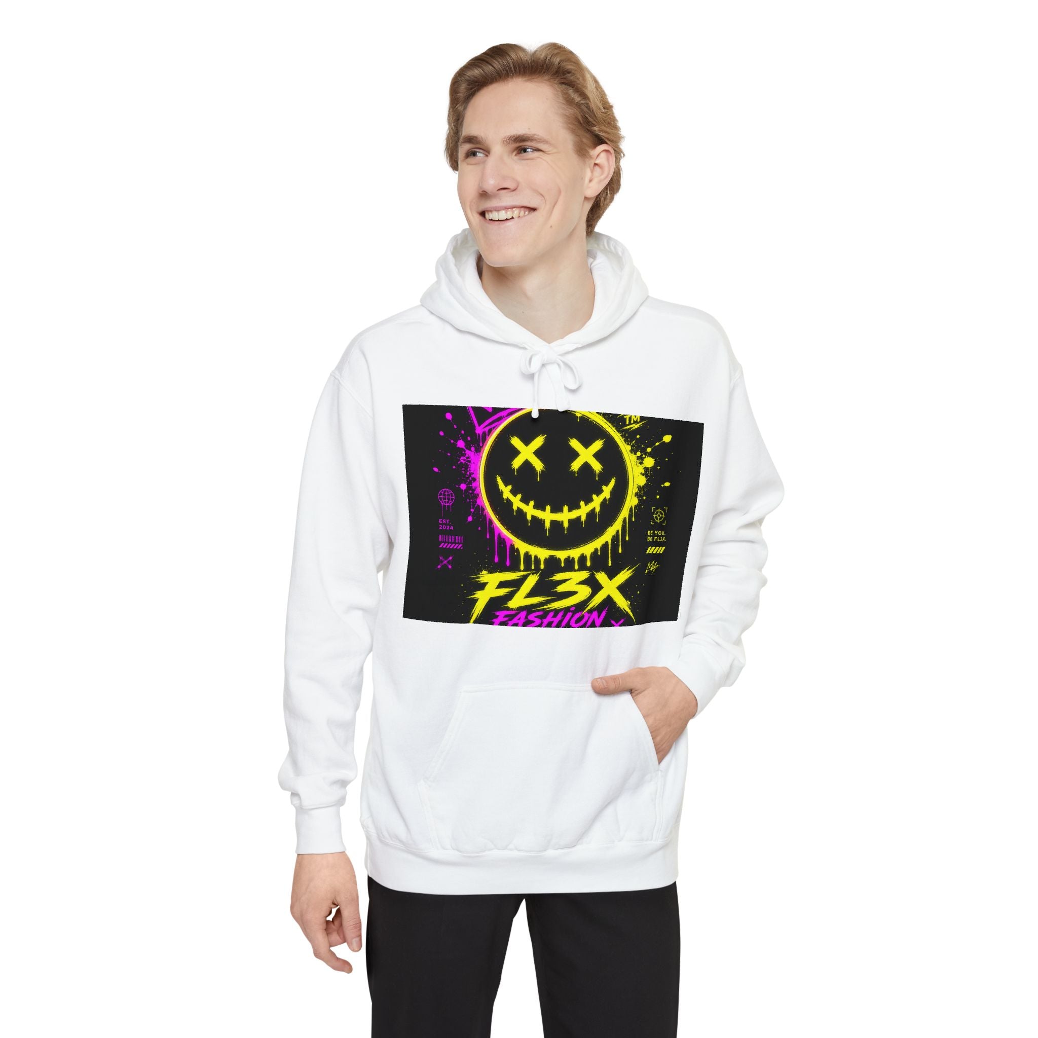 Graffiti Smiley Hoodie — FL3X Neon Streetwear Pullover