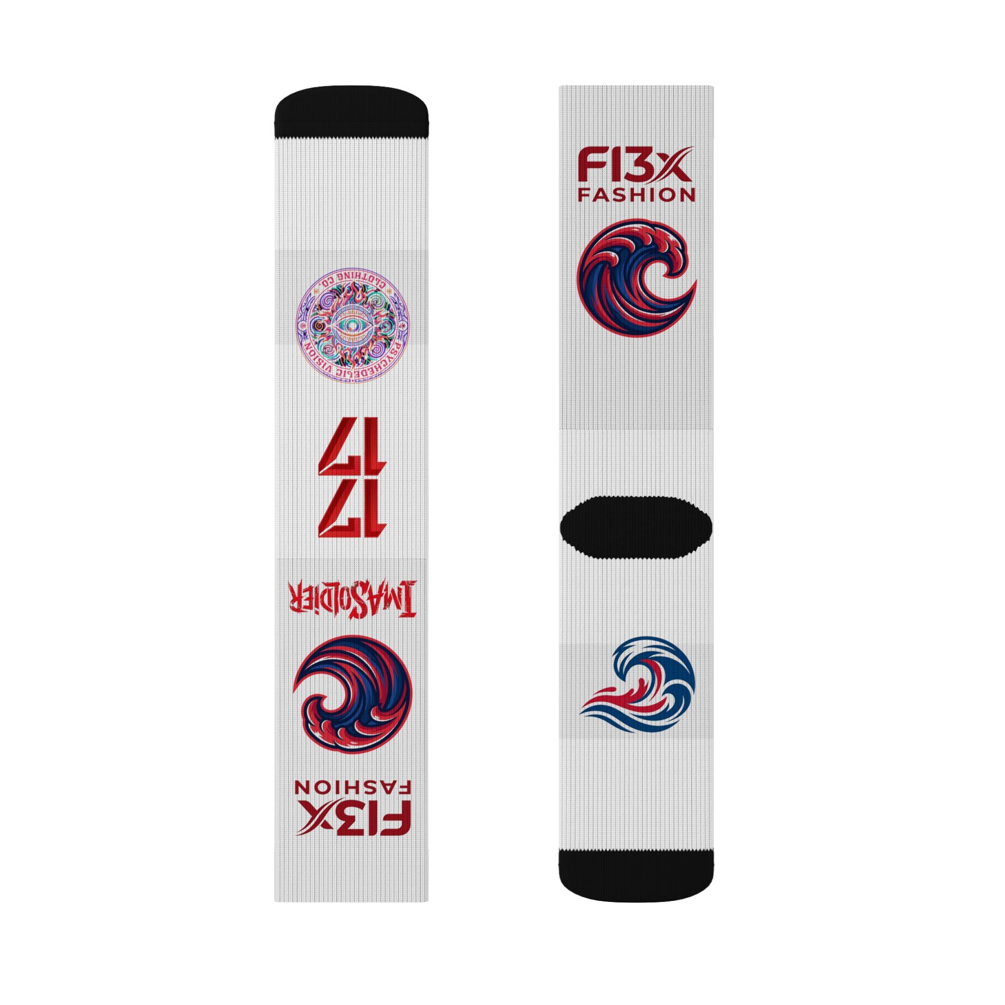Custom Sublimation Logo Socks — F13X Fashion Branded Crew Socks