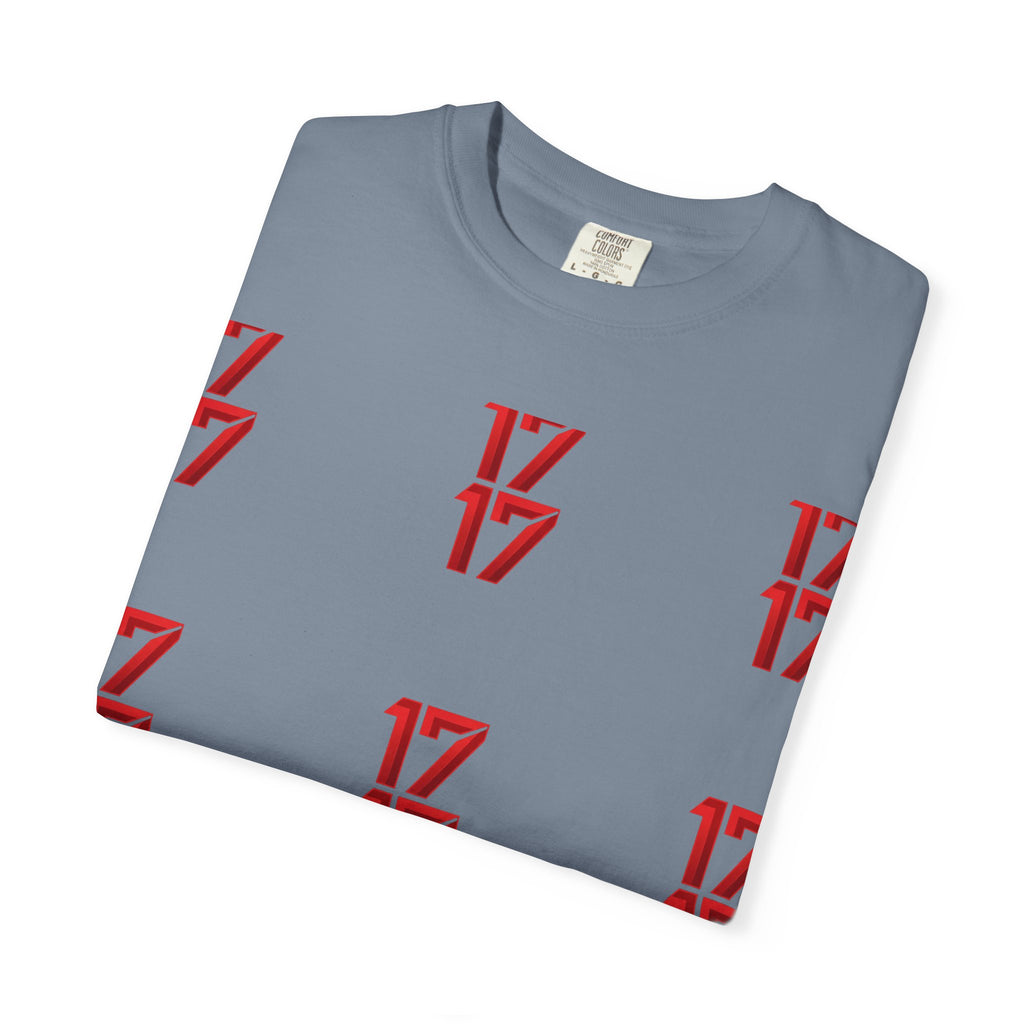 17 Pattern Graphic T-Shirt — Repeating Red Logo Tee