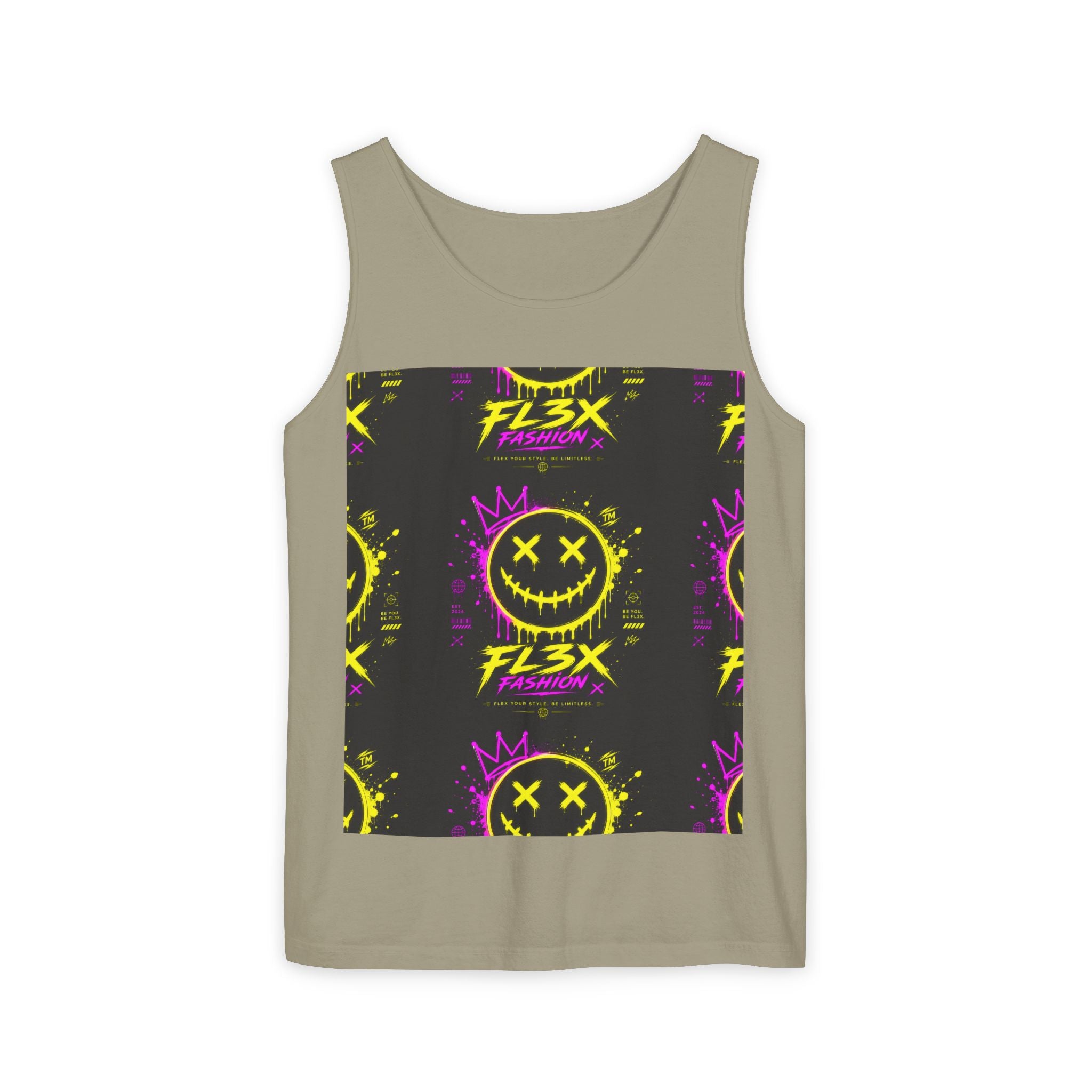 FL3X Fashion Graphic Tank Top — Neon Smiley & Devil Logo Streetwear