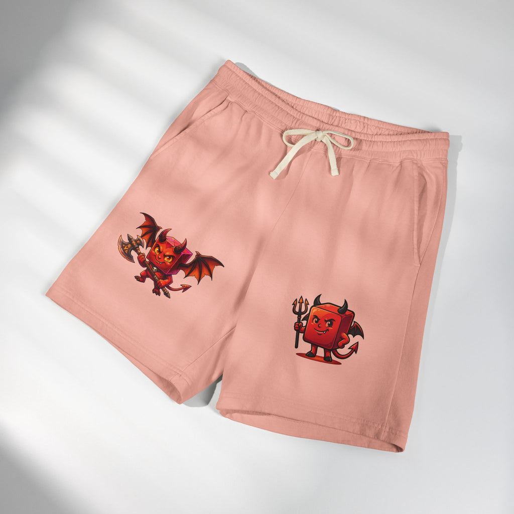 Devil Doodle Fleece Sweat Shorts — Cute Red Demon Graphic Lounge Shorts