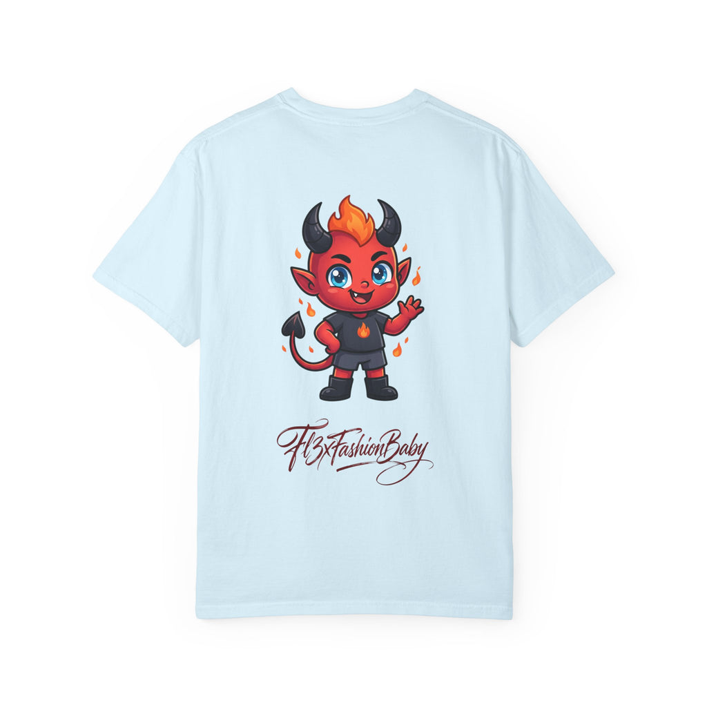 Devil Baby Graphic T-Shirt — Cute Red Demon Cartoon Tee with "FBfashionBaby" Script