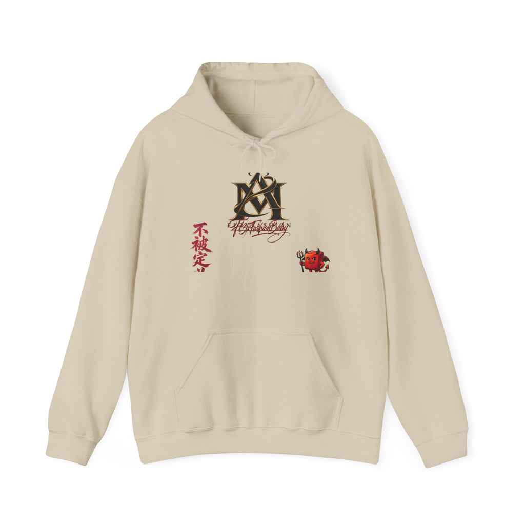 Japanese Calligraphy Logo Hoodie — Kanji "不撓不屈" Design with Red Rose Accent