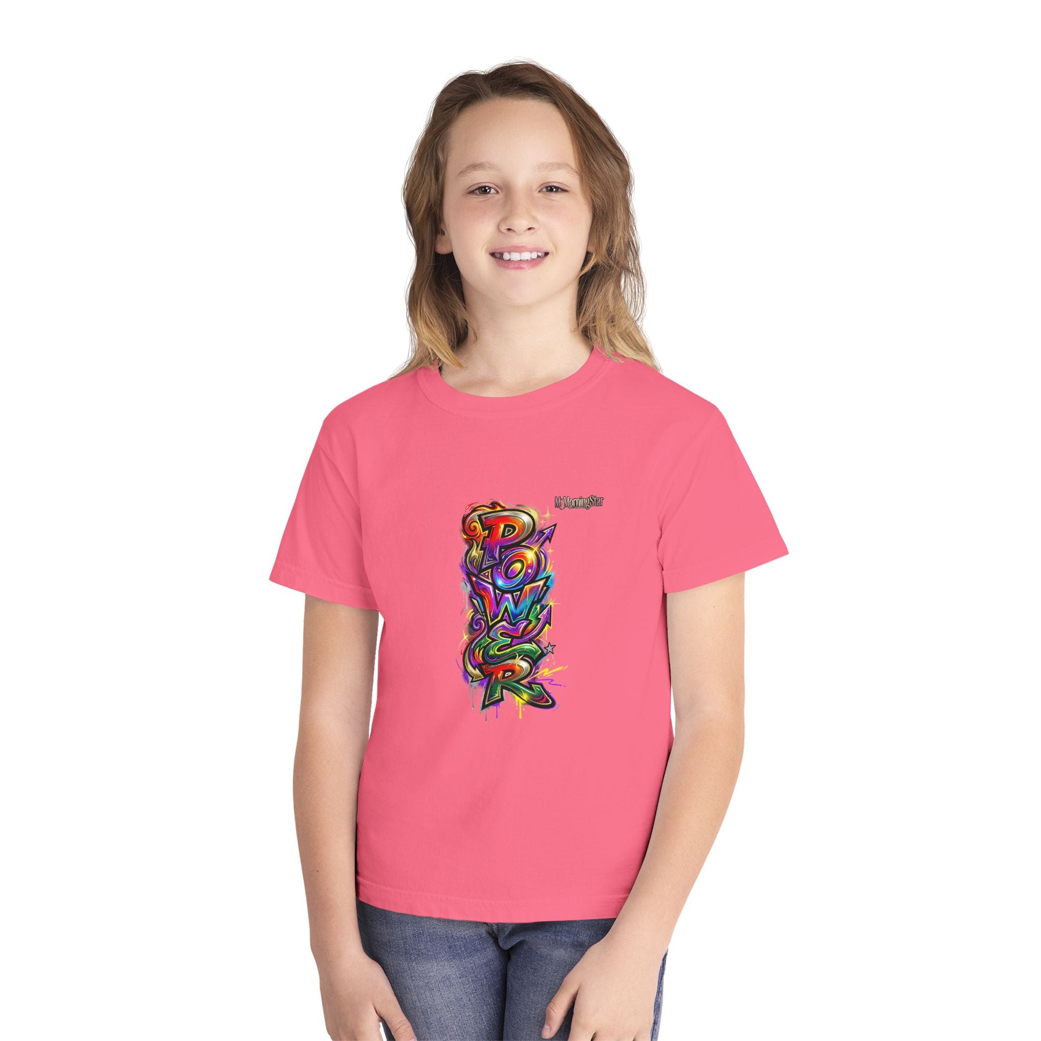 Youth Tee - Colorful 'Power' Graffiti Vertical Graphic