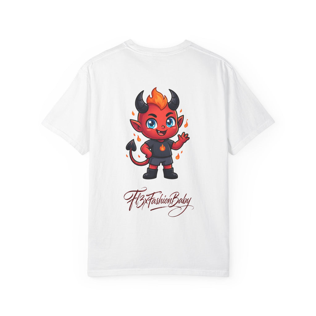 Devil Baby Graphic T-Shirt — Cute Red Demon Cartoon Tee with "FBfashionBaby" Script