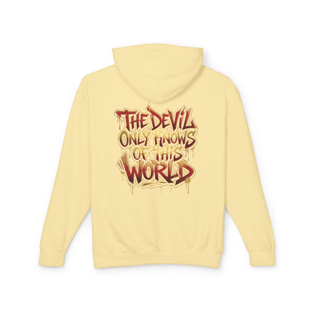 Devil Graphic Hoodie — "The Devil Only Knows of This World" Streetwear Sweatshirt