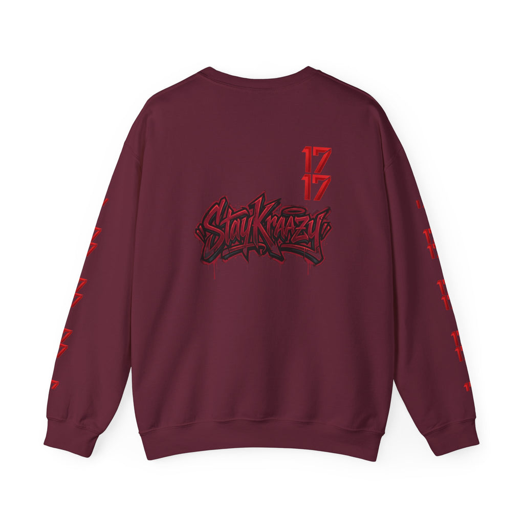 Streetwear Crewneck Sweatshirt — Graffiti 'Stay Krazy' Design with 17/17 Sleeve Accents