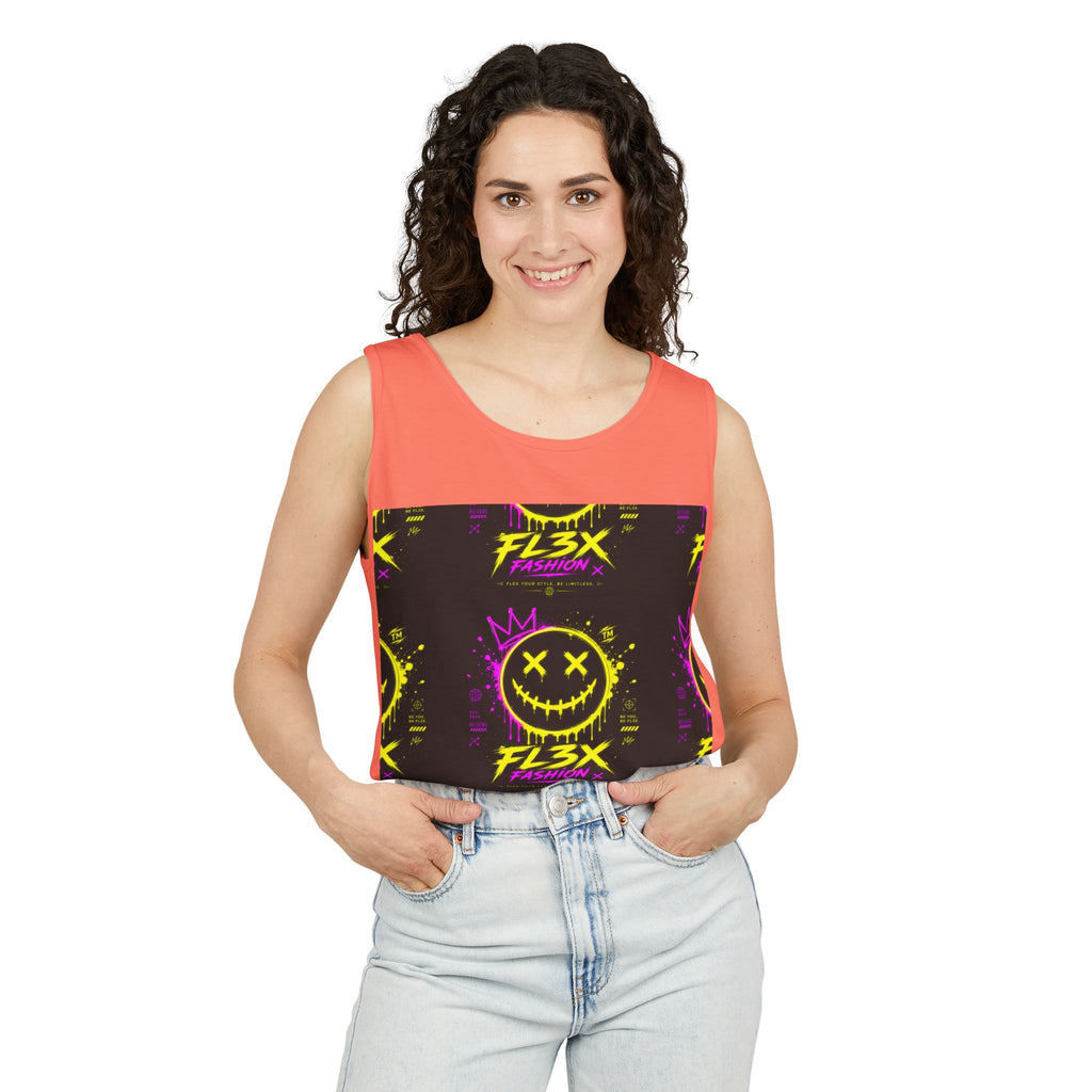 FL3X Fashion Graphic Tank Top — Neon Smiley & Devil Logo Streetwear
