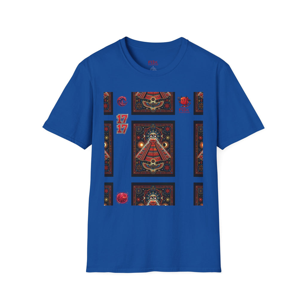 T-Shirt — Retro Cosmic Tarot Graphic with '17' Mystic Symbols