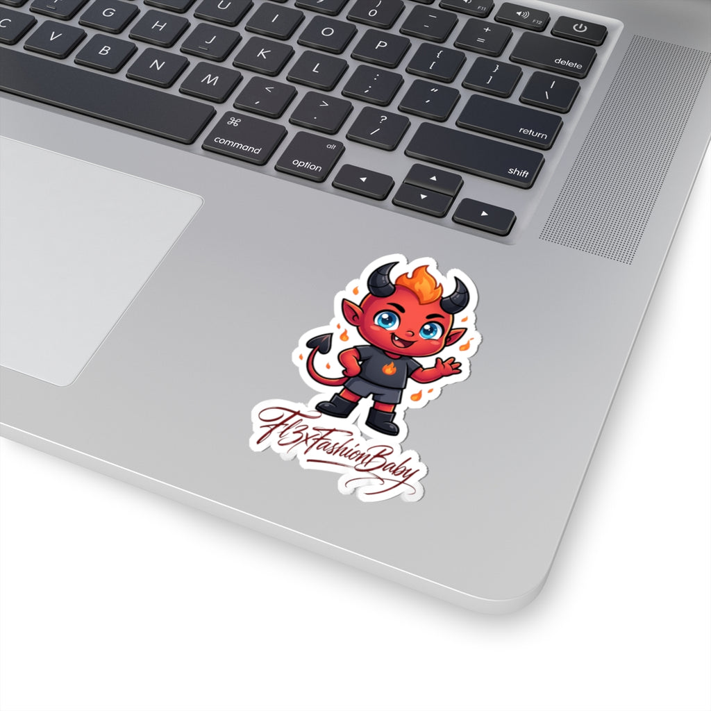 Cute Devil Character Kiss-Cut Sticker — "FlxFashionBaby" Logo