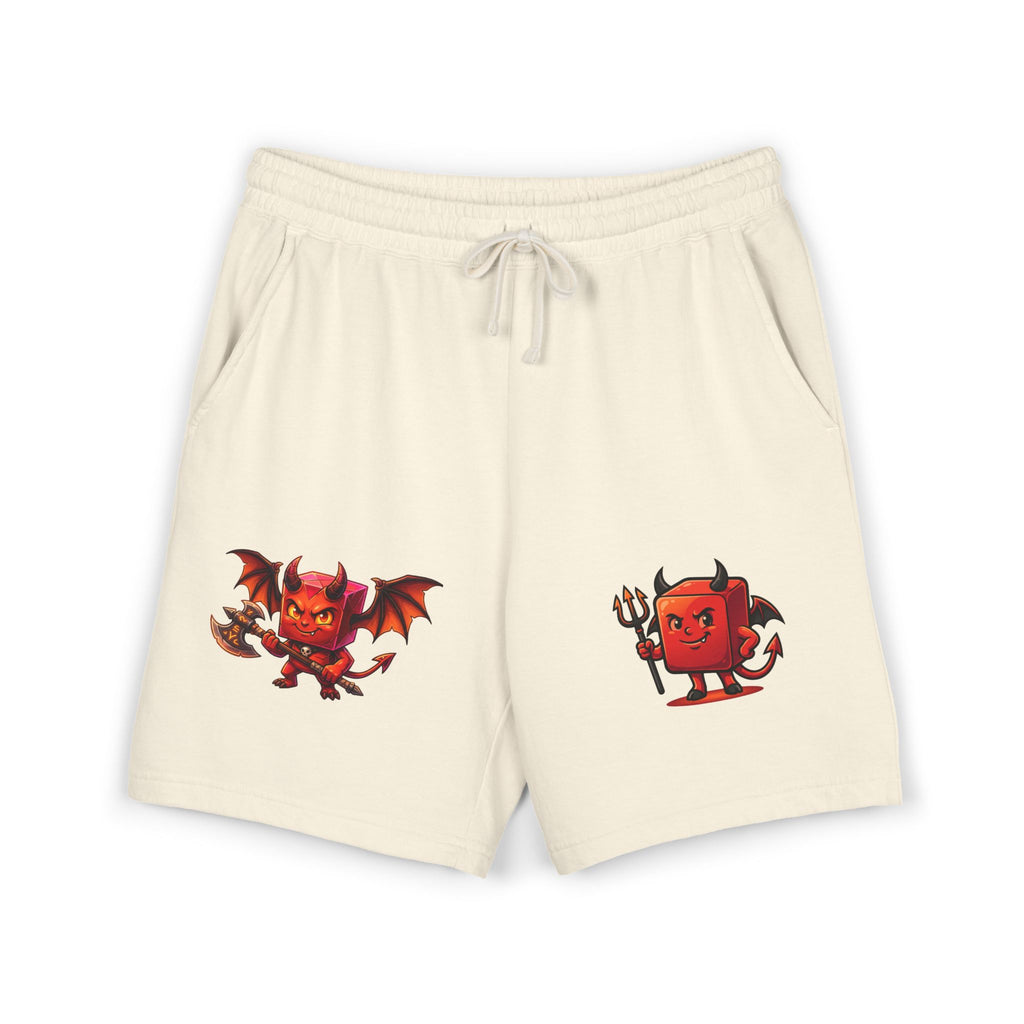 Devil Doodle Fleece Sweat Shorts — Cute Red Demon Graphic Lounge Shorts