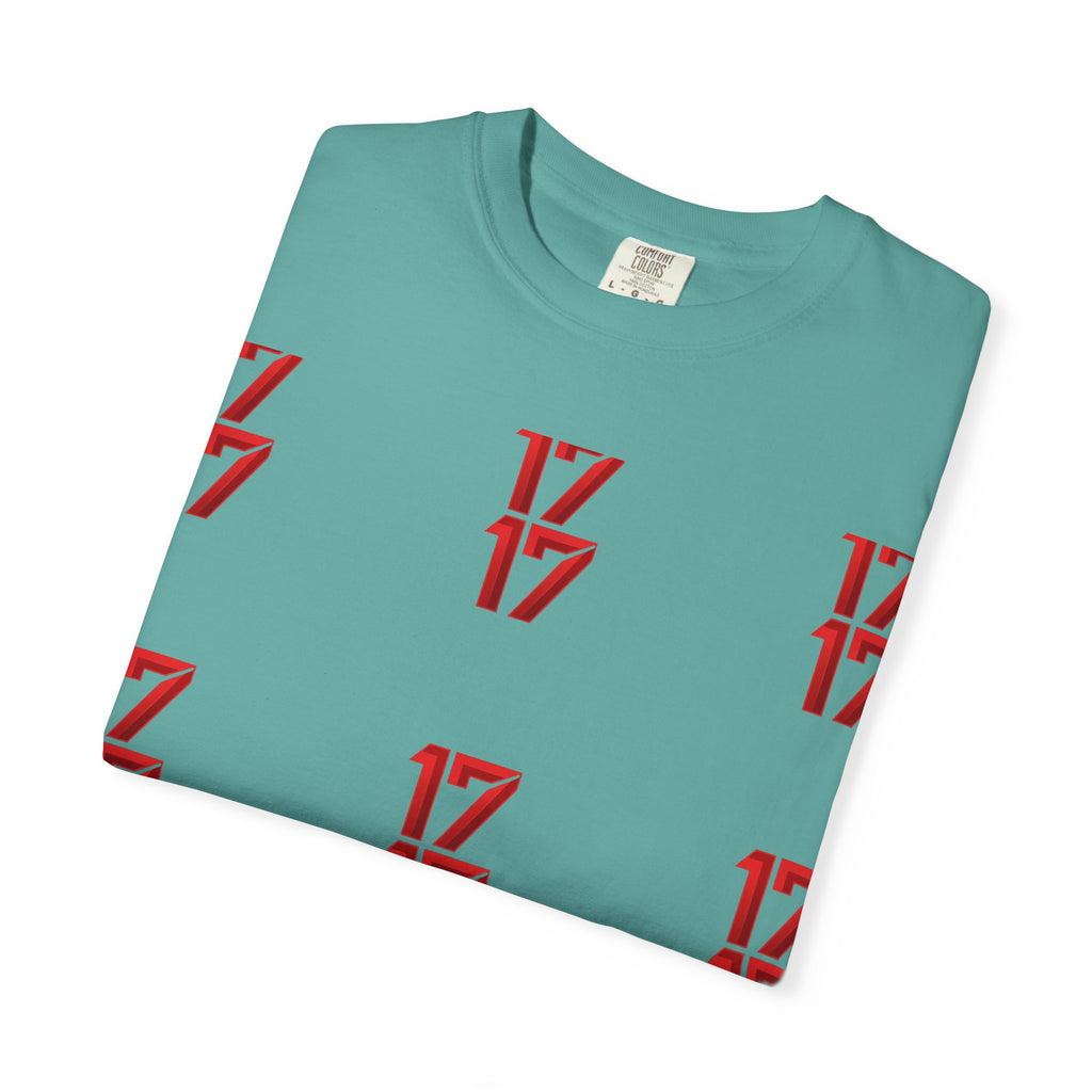 17 Pattern Graphic T-Shirt — Repeating Red Logo Tee