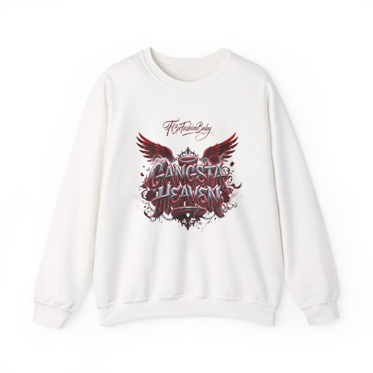 Crewneck Sweatshirt — 'Gangsta 4LsaVii' Gothic Wings Graphic