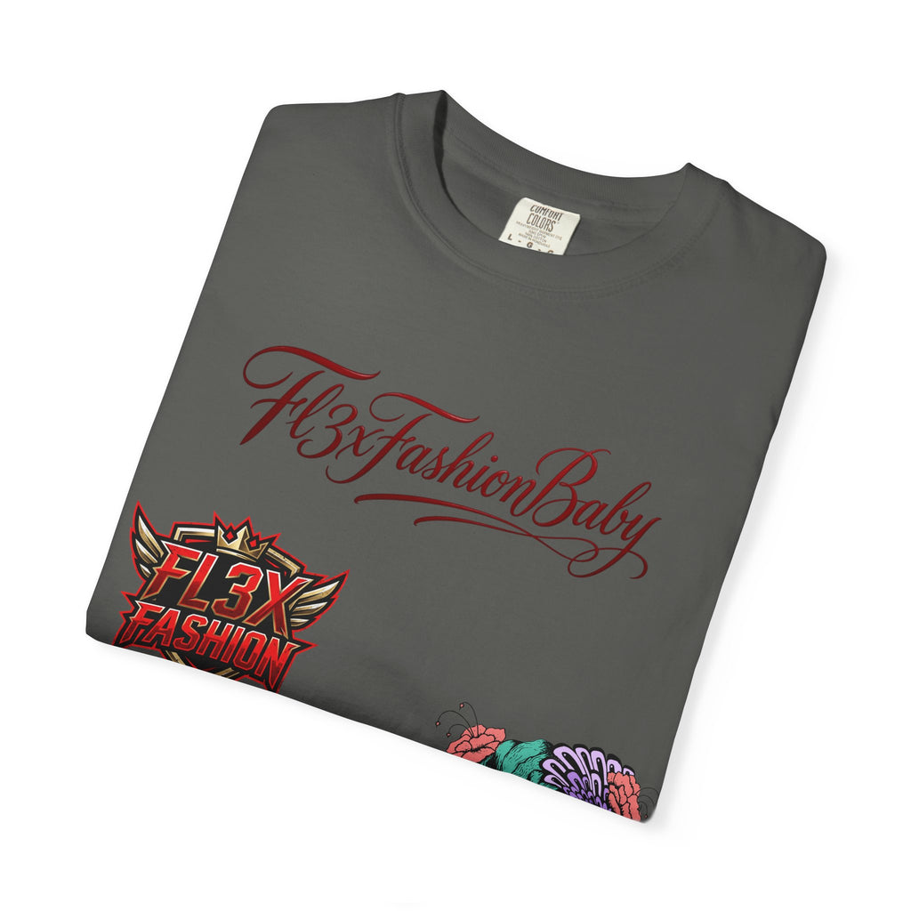 Artistic Floral Portrait T-Shirt — 'Fl3xFashionBaby' Graphic Tee