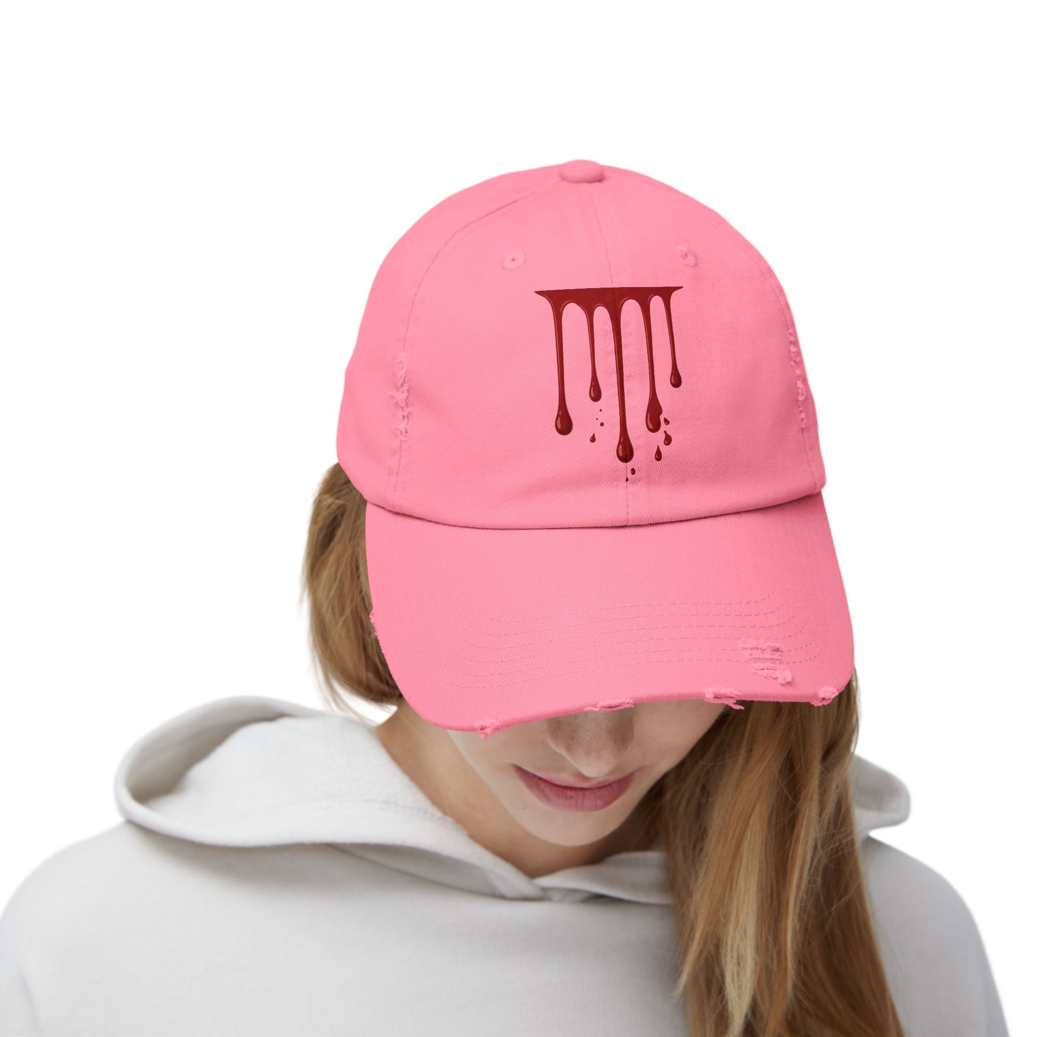 Distressed Black Cap with Red Drip Graphic – Gothic Blood Drip Hat