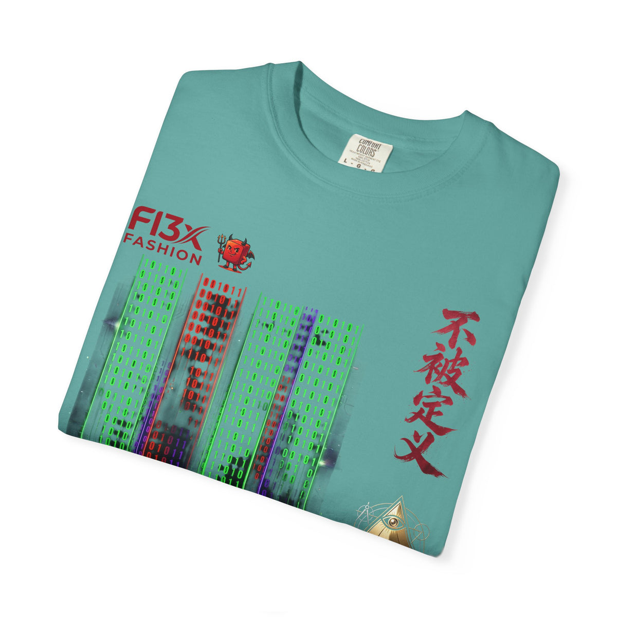 Graphic T-Shirt — Futuristic Cityscape Design with Japanese Calligraphy
