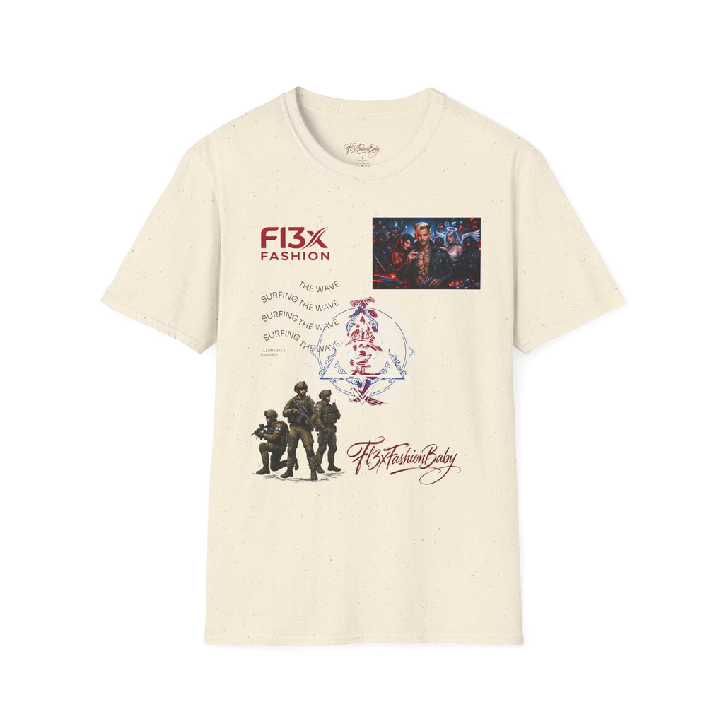 Graphic T-Shirt — F13X Fashion Collage Tee (Surfing Wave & Retro Crew)