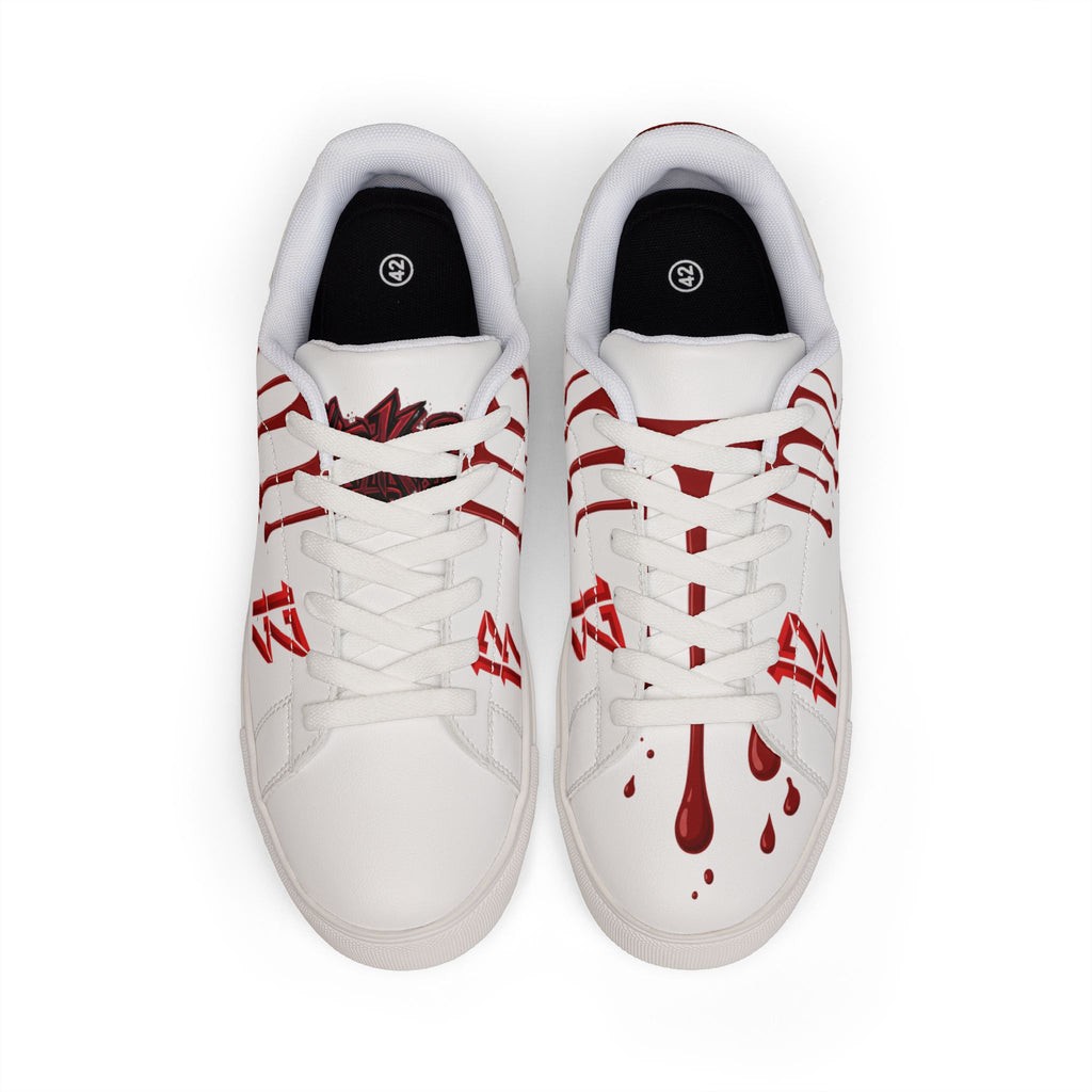 Leather Sneakers — White Low-Top with Red Drip & "17" Graphic