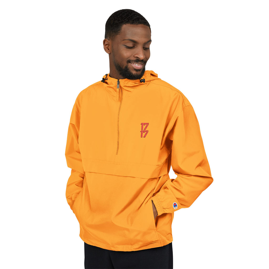 Packable Anorak Jacket — Lightweight Hooded Windbreaker (Orange)
