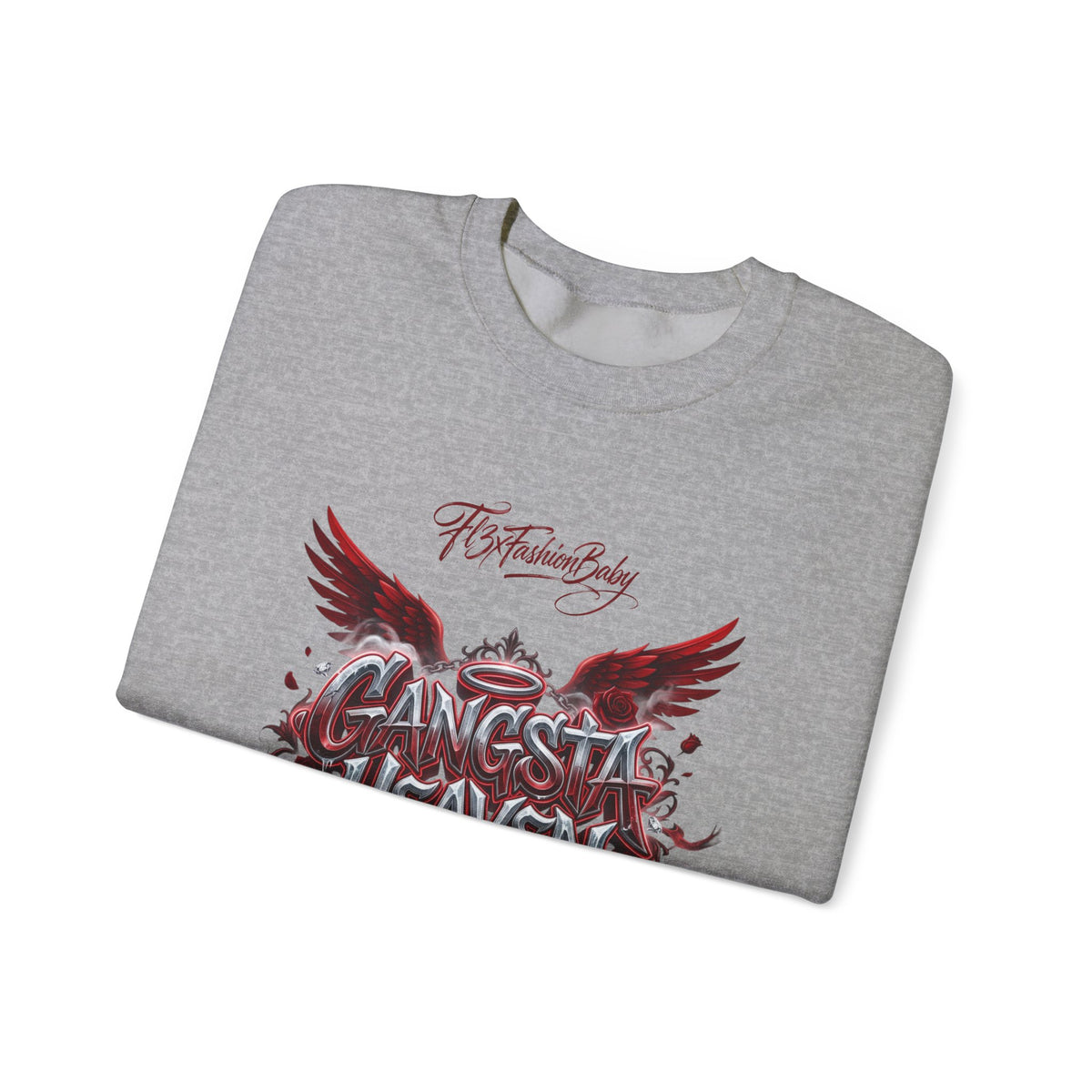 Crewneck Sweatshirt — 'Gangsta 4LsaVii' Gothic Wings Graphic
