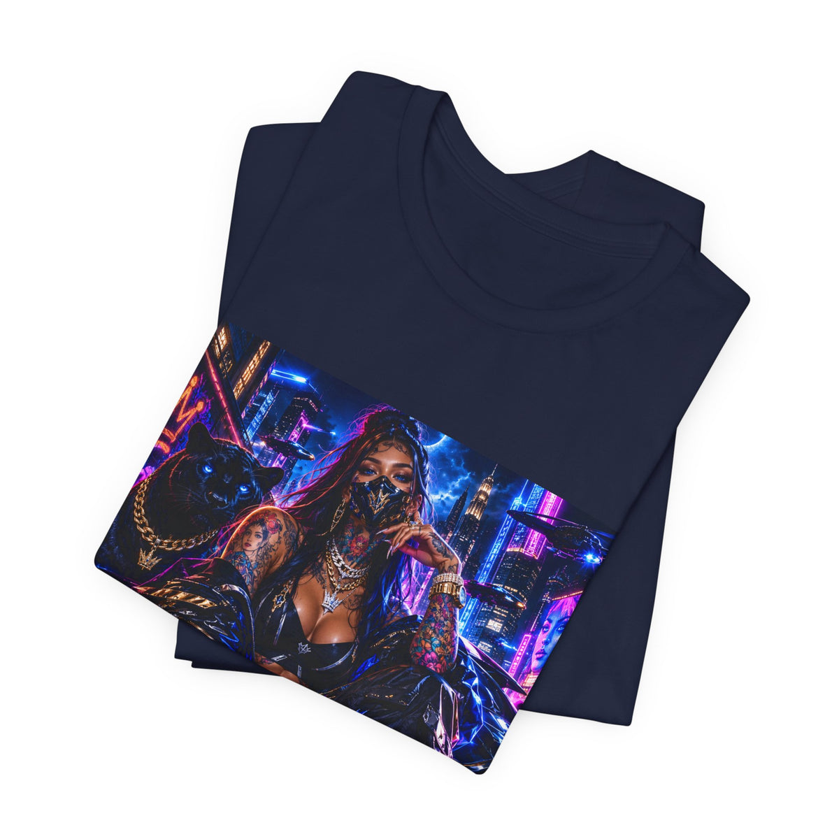 Cyberpunk Streetwear Tee — Neon Masked Woman Graphic T-Shirt