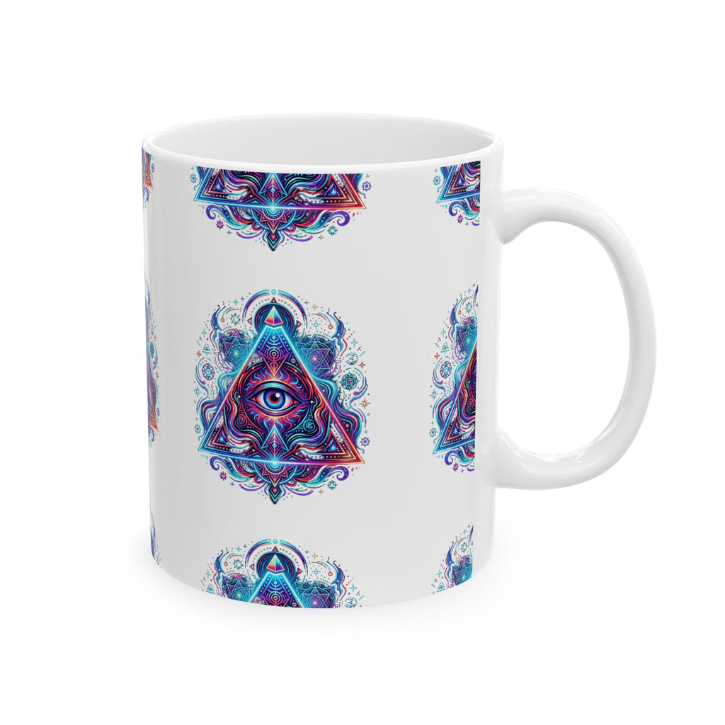 Mystic All-Seeing Eye Ceramic Mug – Psychedelic Triangle Design (11oz/15oz)