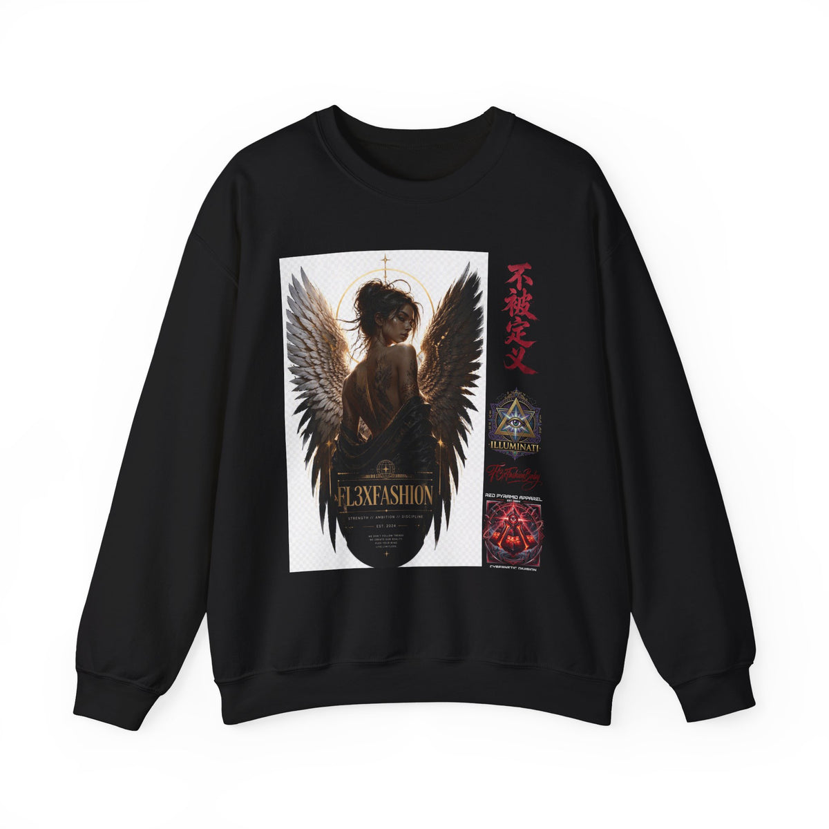 Angel Wings Graphic Sweatshirt — Dark Gothic Anime Design with Japanese Text