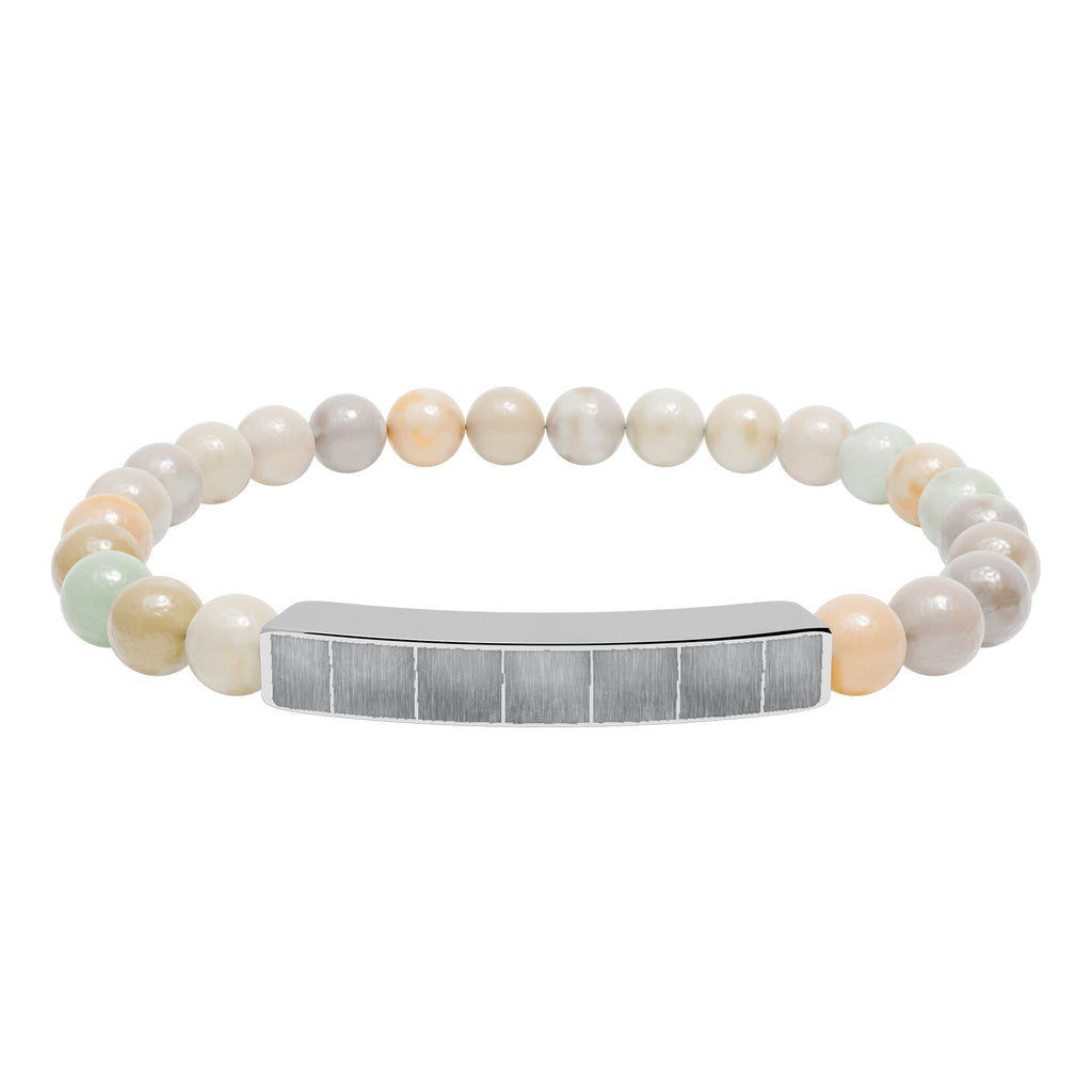 Engravable Natural Stone Bead Bracelet with Metal Bar