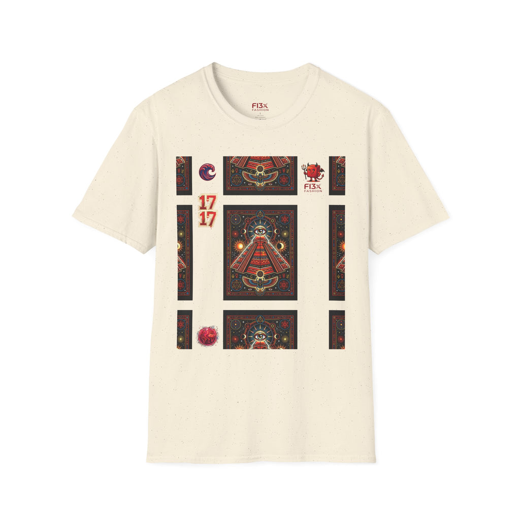 T-Shirt — Retro Cosmic Tarot Graphic with '17' Mystic Symbols