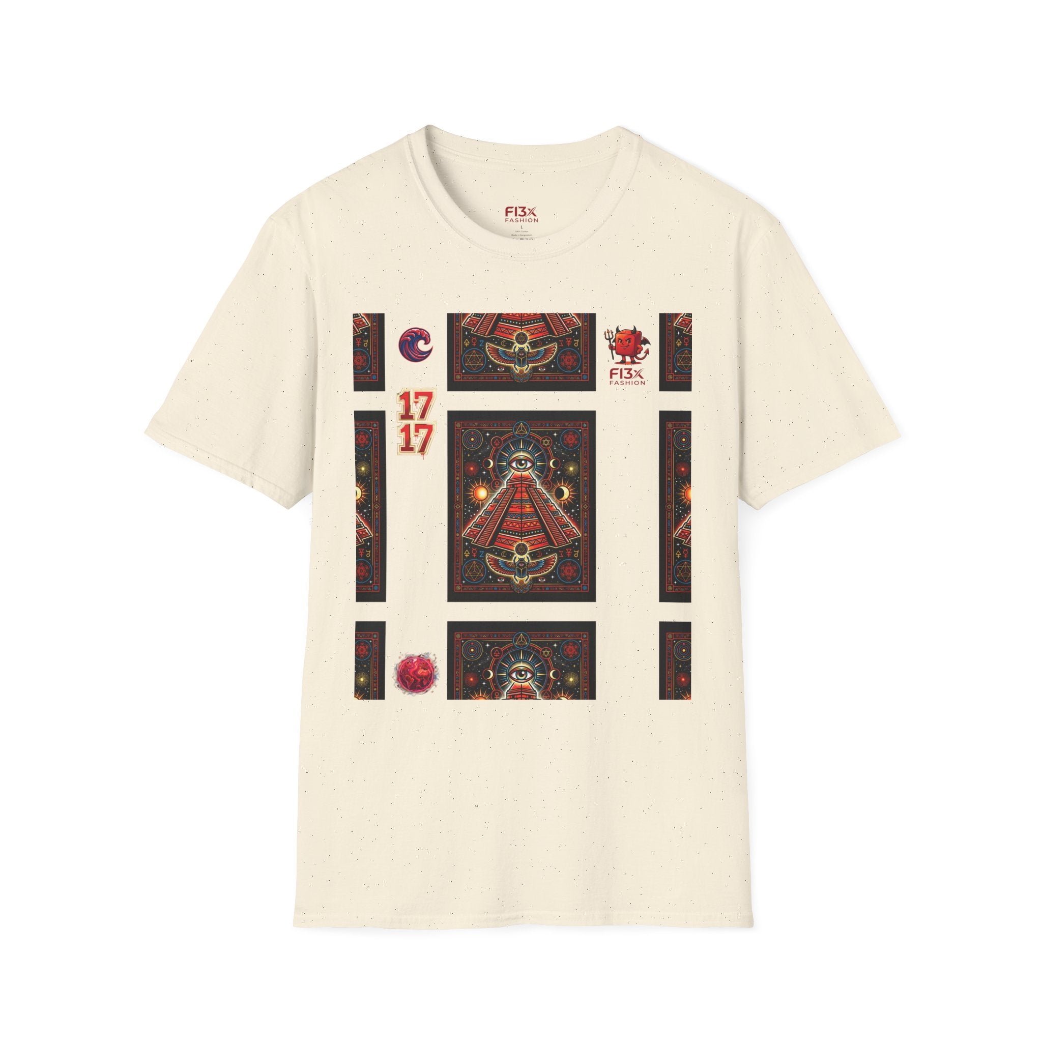 T-Shirt — Retro Cosmic Tarot Graphic with '17' Mystic Symbols