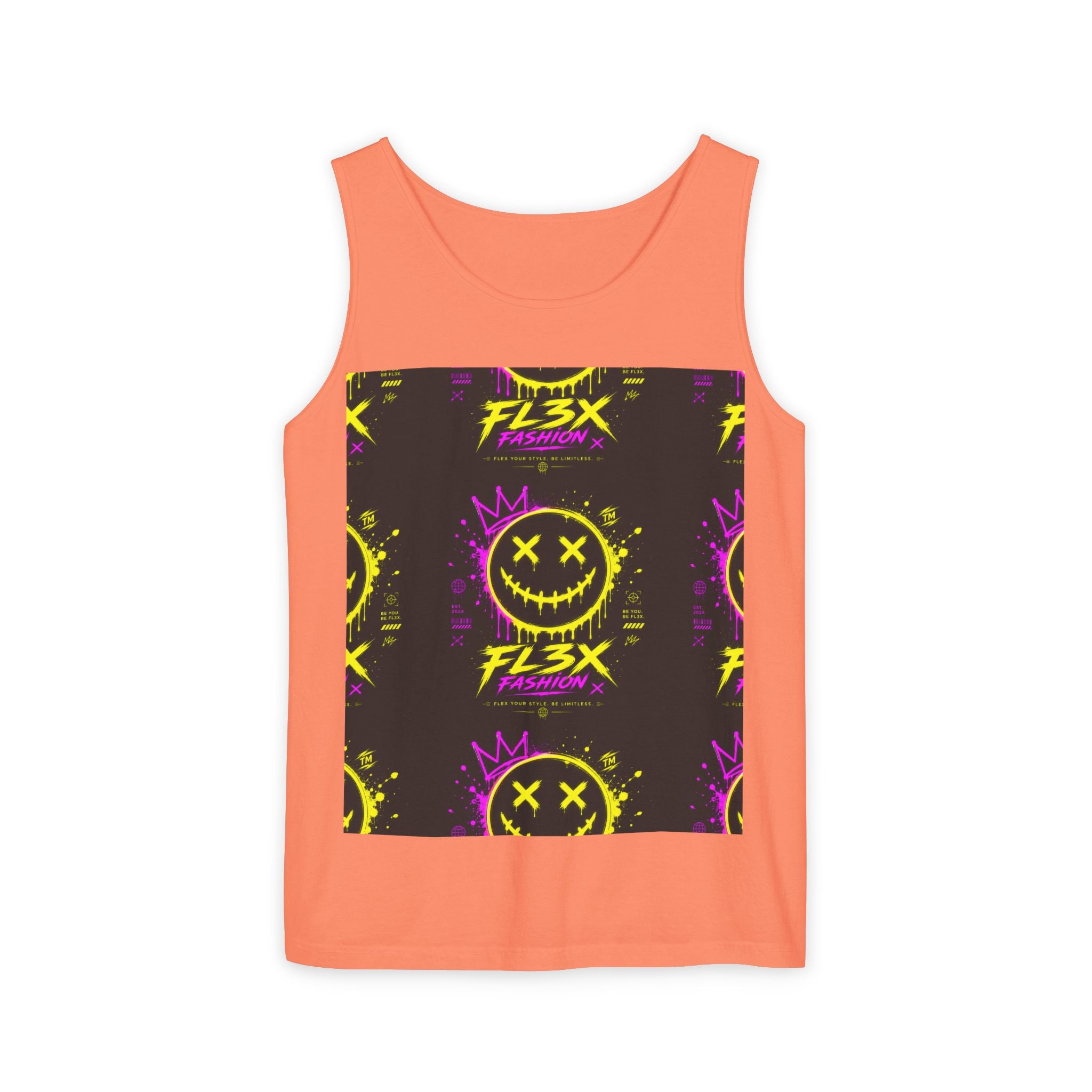 FL3X Fashion Graphic Tank Top — Neon Smiley & Devil Logo Streetwear