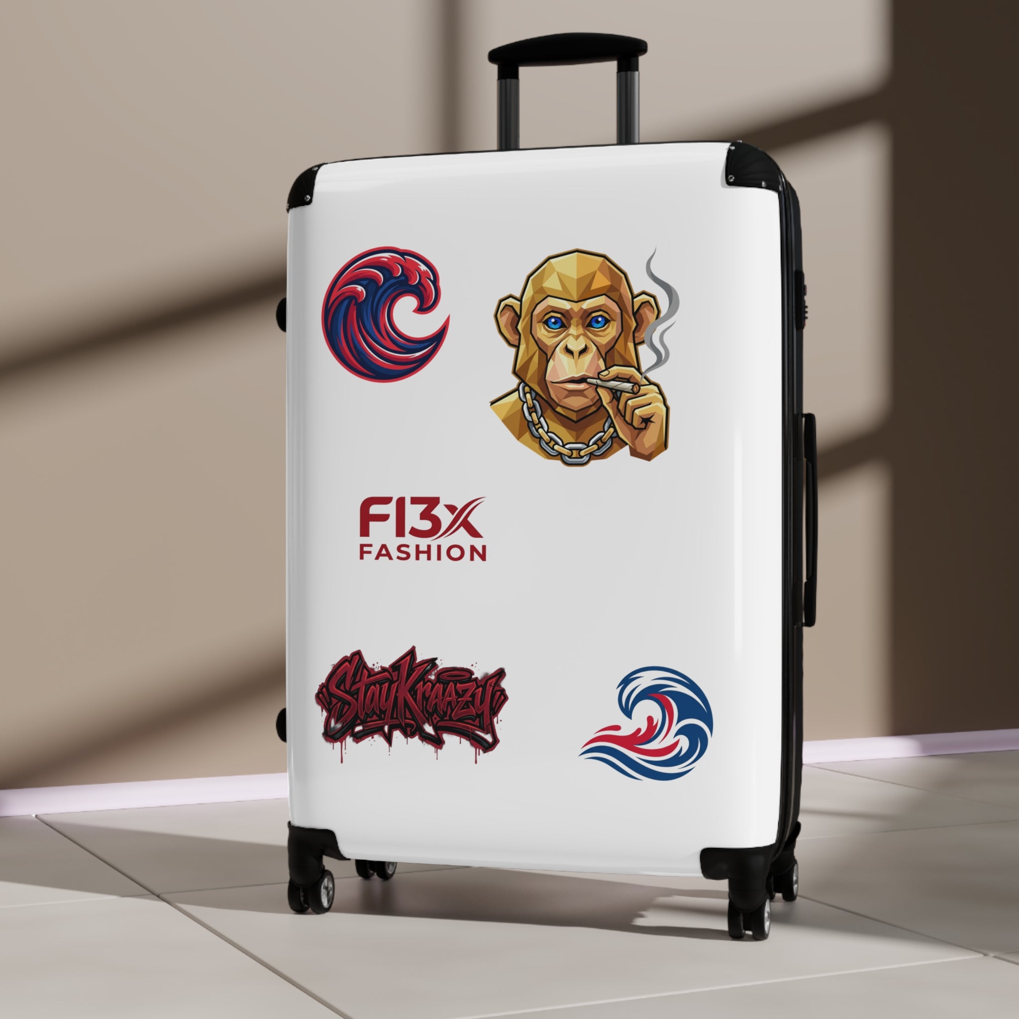 Sticker-Graphic Carry-On Suitcase — Urban Monkey Patch Travel Luggage