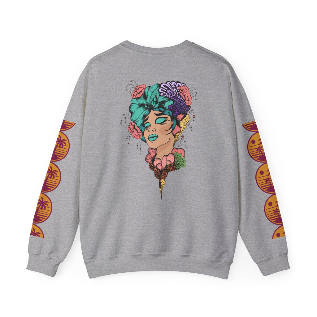 Crewneck Sweatshirt — Floral Femme Portrait “FitFashionBaby” Graphic