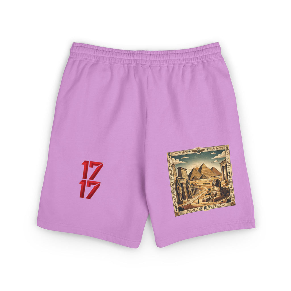 Fleece Sweat Shorts — Retro Egyptian Pyramids & 17 Graphic Lounge Shorts