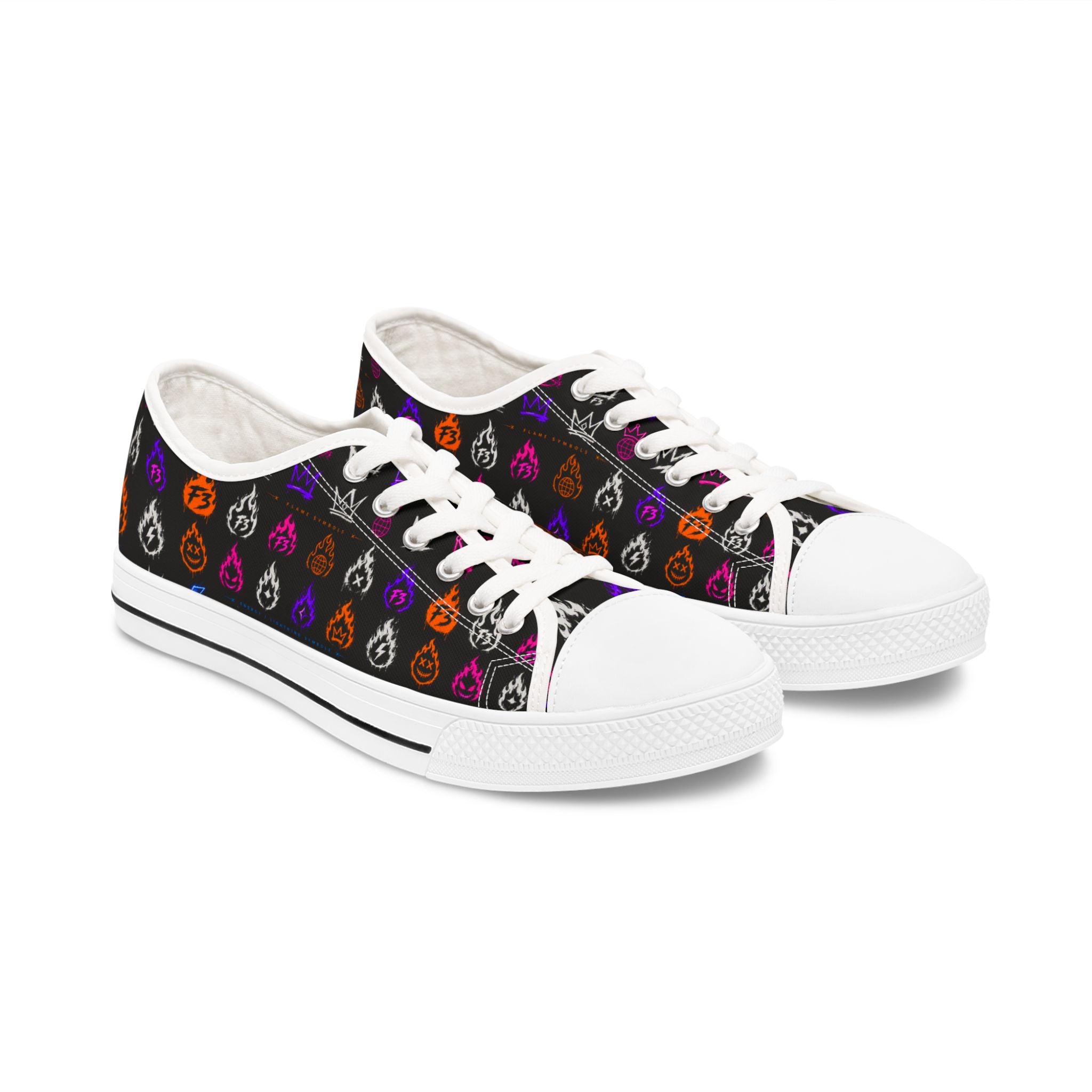 Women's Low Top Sneakers — Colorful Flaming Teardrop Pattern on Black