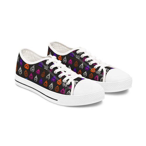 Women's Low Top Sneakers — Colorful Flaming Teardrop Pattern on Black