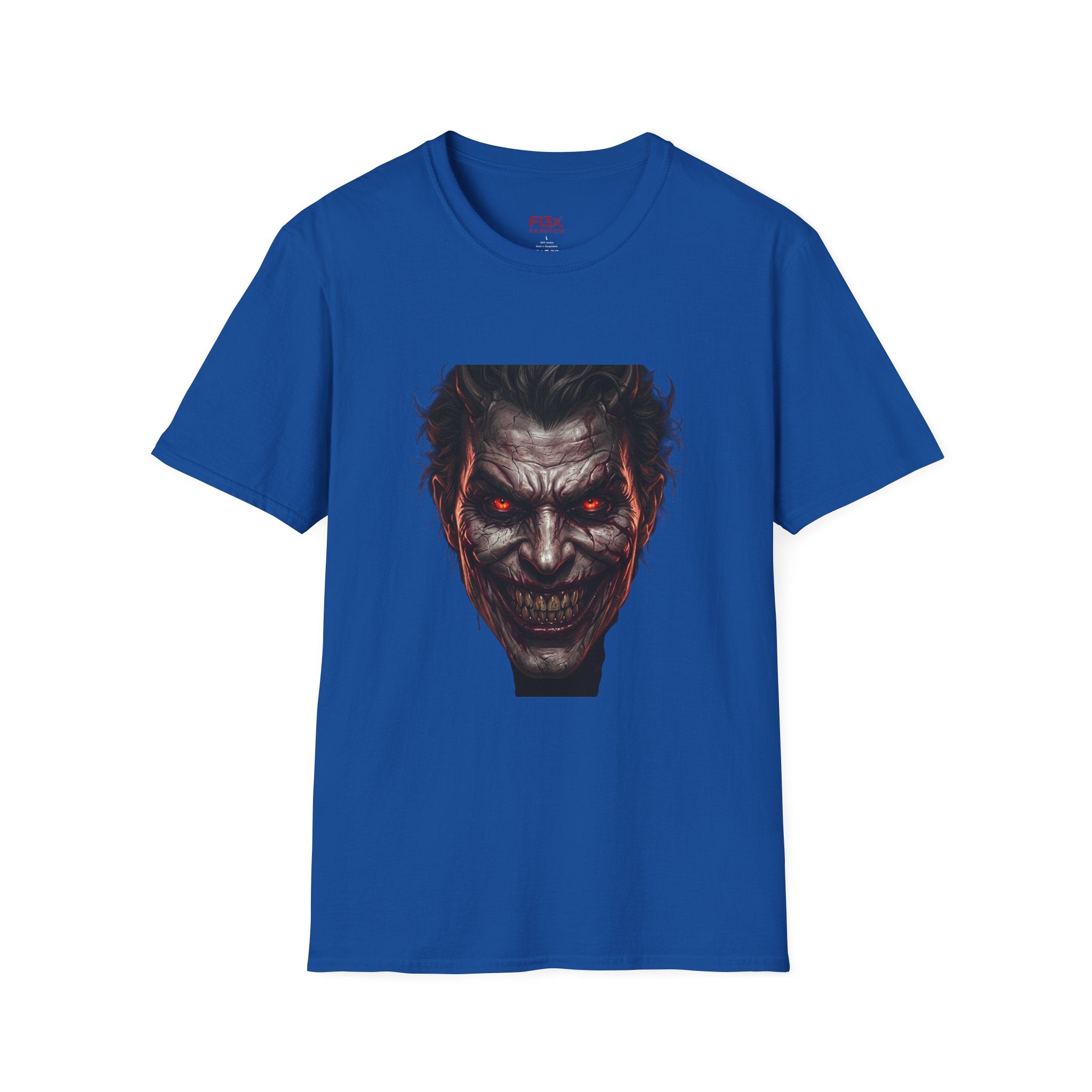 Horror Joker Face T-Shirt — Red-Eyed Villain Graphic Tee