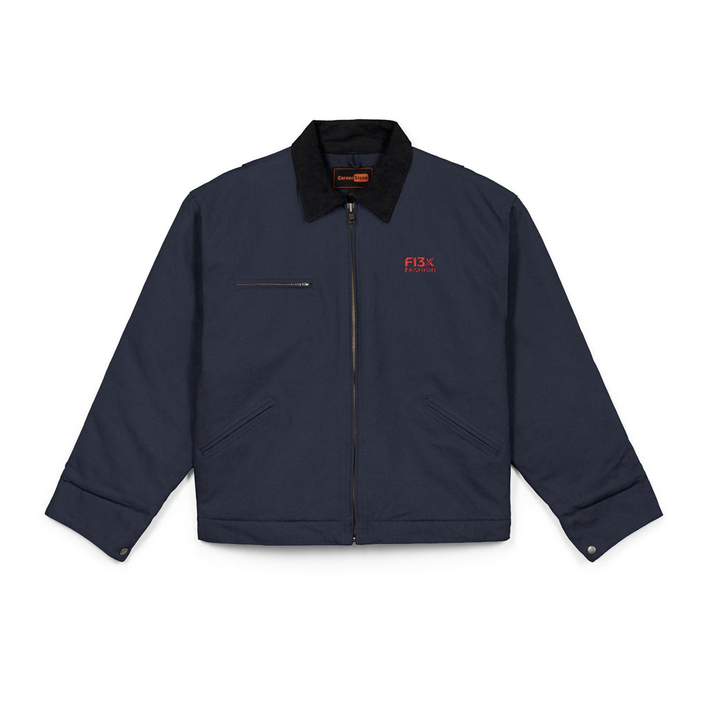 Duck Cloth Work Jacket - Black Durable Carpenter Jacket with Small Red Logo